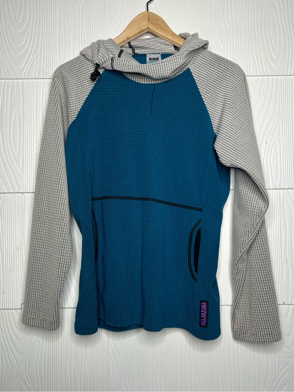 Melanzana Teal and Light Gray Waffle Hooded Sweater